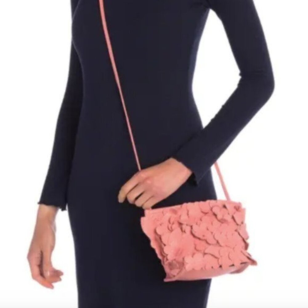 T Tahari 3D Greta Leather Flowers Appliques Pink Crossbody Handbag